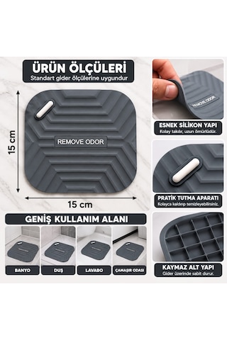 2'li Kötü Koku Önleyici Silikon Mat Banyo Mutfak Lavabo Balkon Gider Tıpası Kapağı Böcek Önleyici Ve Koku Giderici Kapak Gri Renk 1 Adet