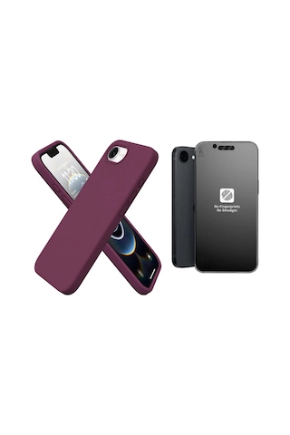 Apple iPhone 16e Uyumlu İçi Kadife Lansman Kılıf Ve Mat Seramik Tam Kaplayan Cam Ekran Koruyucu Koyu Mor