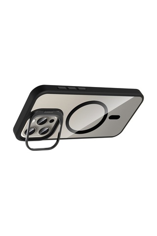 Apple Uyumlu iPhone 15 Pro Kılıf Kamera Standlı Magsafe Destekli Şeffaf Arka Yüz Silikon Ata Pro Tech Siyah