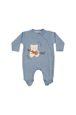 Bebegen Erkek Bebek Mavi Gitarlı Ayıcık Desenli Çıtçıtlı Patikli Tulum Çok Renkli