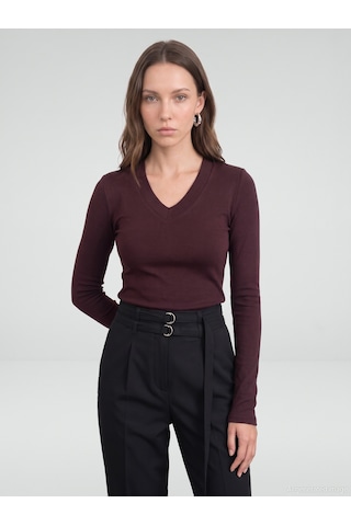 Dilvin 33286 Sıcak Tutan V Yaka Bra-free Top K.mürdüm