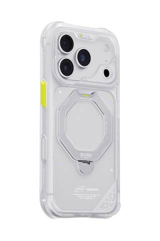 Apple iPhone 18 Pro Uyumlu Kılıf M-safe Şarj Özellikli Standlı Skinarma Saturn Kapak Beyaz