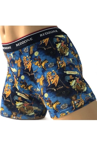 Western Desenli Dijital Baskılı Büyük Beden Likralı Boxer Western