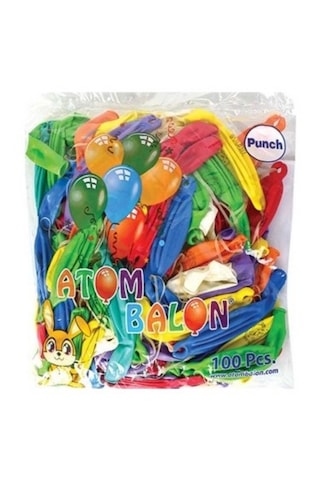 Lastikli Balon 100'lü Ipli Zıpzıp Atom Balon Punch Panç Balon Büyük Boy Renkli Balon 100 Adet Çok Renkli