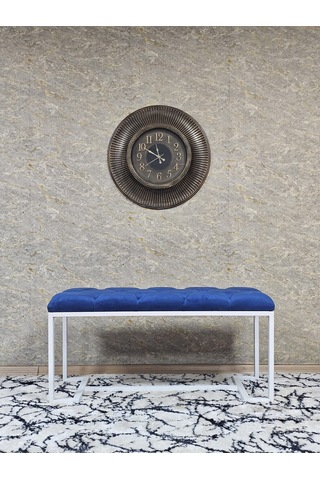 Zafir Beyaz Boyalı - L - Ayaklı 100 Cm X 38 Cm Oturak - Bench - Makyaj Taburesi - Makyaj Oturak Mavi