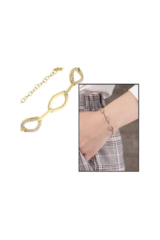 Tesbihane-Zirkon Taşlı 6Lı Marina Model Gold Renk 925 Ayar Gümüş Kadın Bile