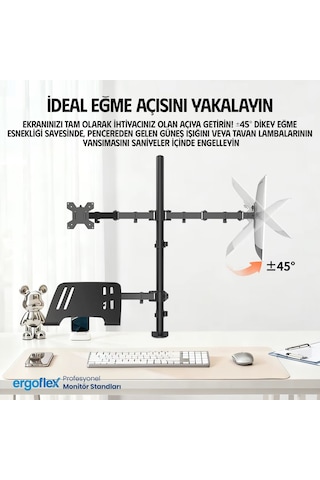 Ergoflex EF75 Steel Design 2-8 kg Triple Kol Asansörlü 13"-27" Monitör&10-17" Laptop Standı