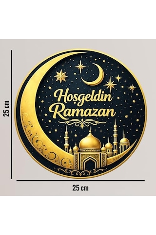 25-25 Cm Hoş Geldin Ramazan Dekorlu Ahşap Kapı Süsü, Ramazan Süsleri, Ramazan Tavan Süsü, Ahşap