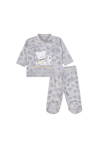 Albimini Kız Ayı Tavşan Nakış Patikli 2li Pijama Takım 1-6 Ay - Gri