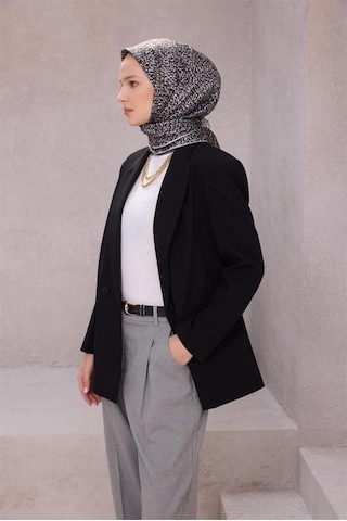 Belli Tivil Saf İpek Eşarp 4208 - 07 Siyah Gri Armürlü Desen Siyah