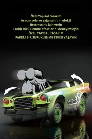 Uzaktan Kumandalı Drift Arabası Rc Araba Işıklı Şarjlı 15 Km/h Hızlı Oyuncak Araba Siyah