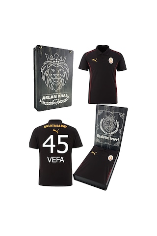 Galatasaray Lisanslı A-takım Lazer Kutulu Kişiye Özel Polo Yaka Siyah T-shirt SIYAH