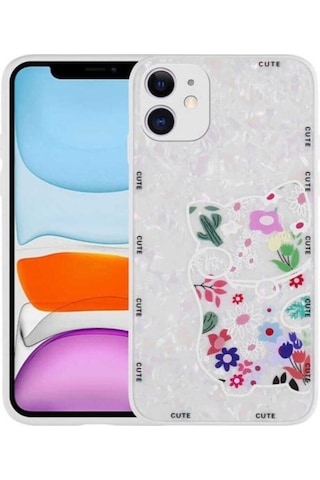 Apple Uyumlu iPhone 11 Kılıf Desenli Sert Silikon Zore Mumila Kapak White Cat