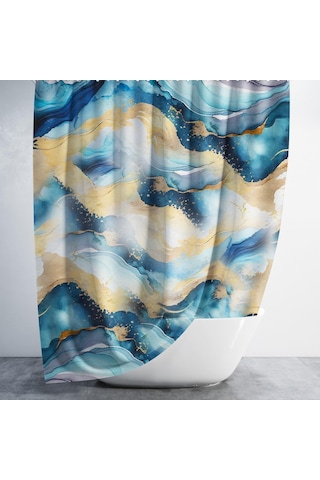 Banyo Perdesi 1x180x200 Tek Kanat Duş Perdesi Halka Hediyeli Duşakabin Perdesi Colour Marble Çok Renkli