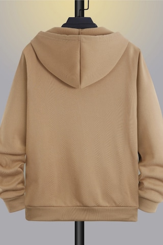 Cool Tarz Unisex Relax Fit Rahat Kesim Pamuklu İçi Polarlı Çift Cepli Fermuarlı Vizon Kapüşonlu Sweatshirt Vizon Vizon