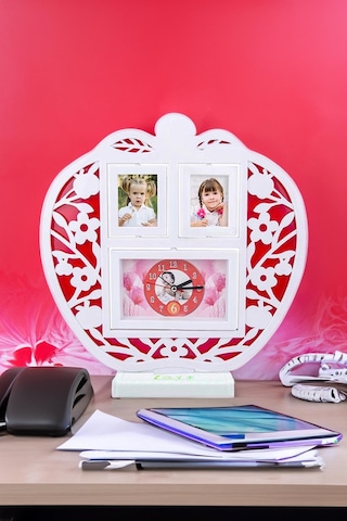 Çalar Saatli Beyaz Elma Fotoğraf Çerçevesi