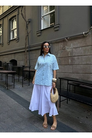 Nido Moda Tek Cep Brode Gömlek Mavi