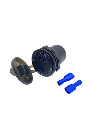 12v-24v Dijital Voltmetre+şarj Cihazlı Usb X2 3 A Off-on Anahtarlıi Mavi Işık 28 Mm