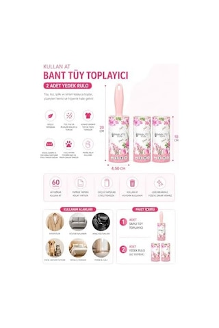 Saplı Tüy Toplayıcı Rulo Seti 2 Li Yedek Rulolu 60 Yaprak Kullan At Bantlı Güçlü Yapışkan Temizlik Rulosu, Evcil Hayvan Tüyü, Kıyafet, Koltuk, Halı Ve Araç İçi Pembe
