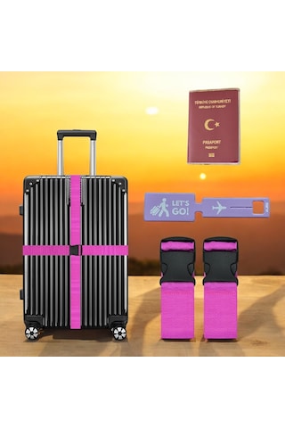 Tarix Valiz Kemeri 2 Adet + Etiket 1 Adet + Şeffaf Pasaport Kılıfı 1 Adet Pembe