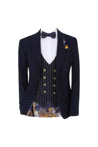 Erkek Çocuk Kendinden Desenli Üçlü Yelekli Takım-7682-lacivert Lacivert