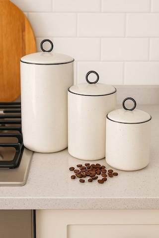 Qerhome Premium Üç Boy Porselen Silikon Vakum Kapaklı Mutfak Baharatlık ŞEffaf