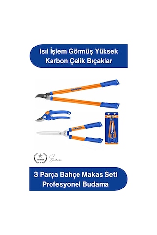 Budama 3 Parça Bahçe Makas Seti Profesyonel Budama Makası Dal Kesme Çit Düzeltme Meyve Ağacı Çalı Ç