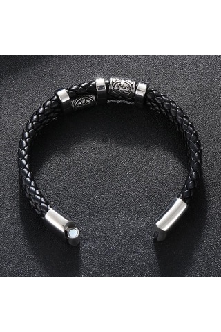 Yeni Paslanmaz Çelik Deri Halat Bileklik İskandinav Viking Serisi Çift Katmanlı Dokuma Deri Erkek Bilekliği Mavi