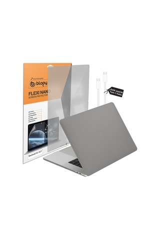 Blogy Macbook 16 M5  Paket - Ekran Koruyucu + 60w Şarj Kablosu + Kılıf Gri