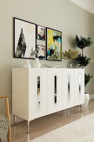 Ka1206bs Rany120 Konsol, Kahve Köşesi Ve Tv Sehpası Beyaz-sılver 120cm Beyaz-sılver