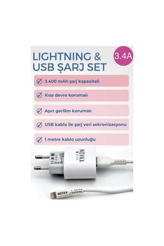 Novka NVK10 Lightning Uyumlu 3.4 A Şarj Cihazı
