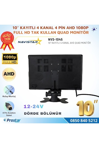 Kayıtlı 10 İnç 4 Kanal Full Hd Tak Kullan Quad Ahd Analog Uyumlu Araç Monitörü 12-24v
