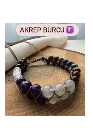 Sertifikalı Akrep Burcu Çift Sıra Makrome Doğal Taş Bileklik Çok Renkli