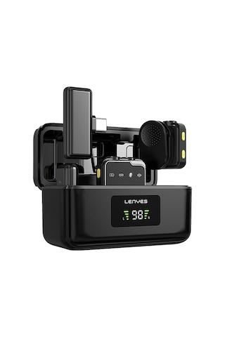 Lenyes Lm205 2in1 Yapay Zeka Gürültü Engelleyici Type-c Ve Lightning Bağlantılı Yaka Mikrofonu Siyah