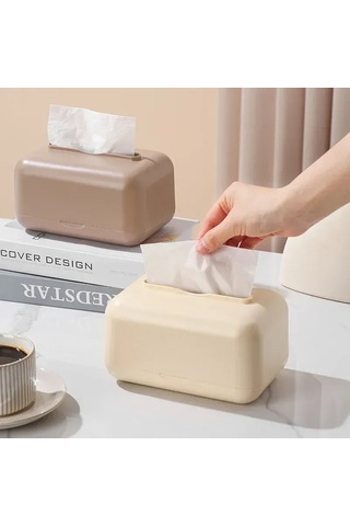 Konesam Mutfak Ve Oturma Odası İçin Dayanıklı Plastik Kutu, Yumuşak Atma Fonksiyonu İle Modern Ve Şık Masaüstü Havlu Kutusu Bej Diğer
