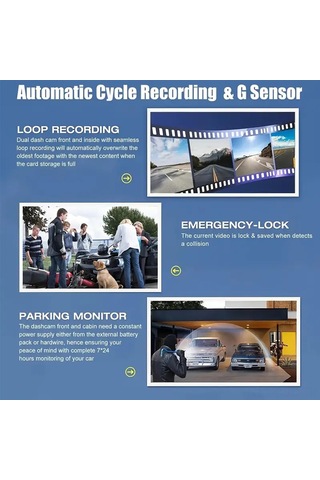 Samdoo 3 Yönlü 1080p Araç Kamerası - Gece Görüşlü, Park Sensörlü, Wifi Destekli Hafıza Kartı Hariç