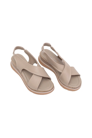 Elit Koc25-62 Kadın Hakiki Deri Dolgu Topuk Sandalet Bej Bej