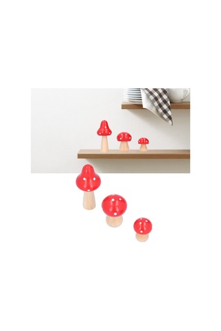 Konesam Kırmızı Ahşap Mantar Dekoratif Süs 3'lü Set - Ev, Ofis, Çalışma Odası Dekoru - Doğal, Dayanıklı Ve Hediye Uygun