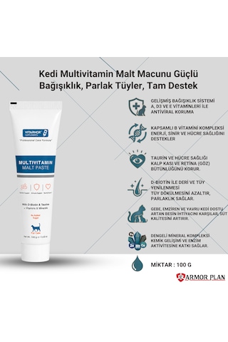 Vitarmor Multivitamin Malt Paste Kedi Bağışıklık, Gelişim Ve Deri-tüy Sağlığı İçin Kapsamlı Formül