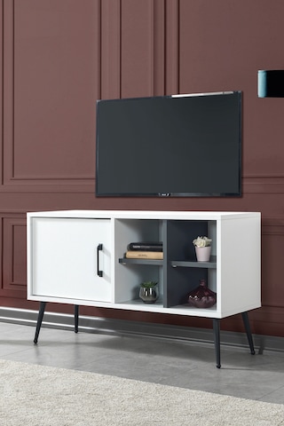 3112 Şile Metal Ayaklı Metal Kulplu Tv Ünitesi 100 Cm - Beyaz Beyaz