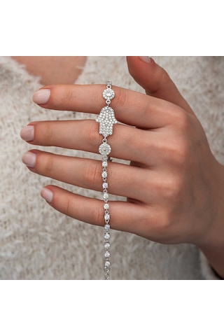 Artsmagazinmücevher Gümüş Zirkon Taşlı Fatma Ana Eli Kadın Bileklik