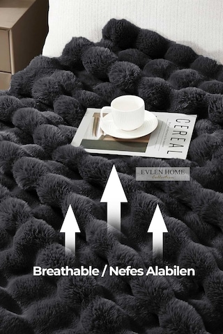 Evlen Home Kürk Yatak Örtüsü Çift Kişilik Dolgulu Peluş Yumuşak Çift Taraflı Yorgan 3 Parça Loria Antrasit Füme Antrasit