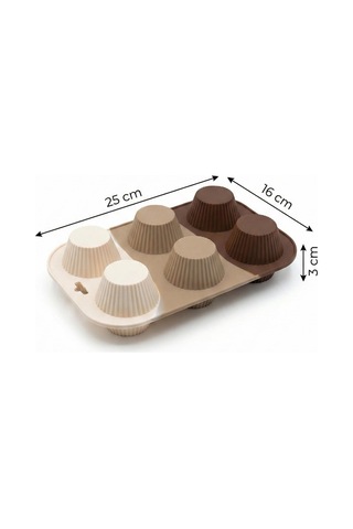 Kahve Rengi 6 Lı Silikon Kek Ve Çikolata Kalıbı & Muffin Kabı Pişirme Gereci 16x25 Cm Kahverengi