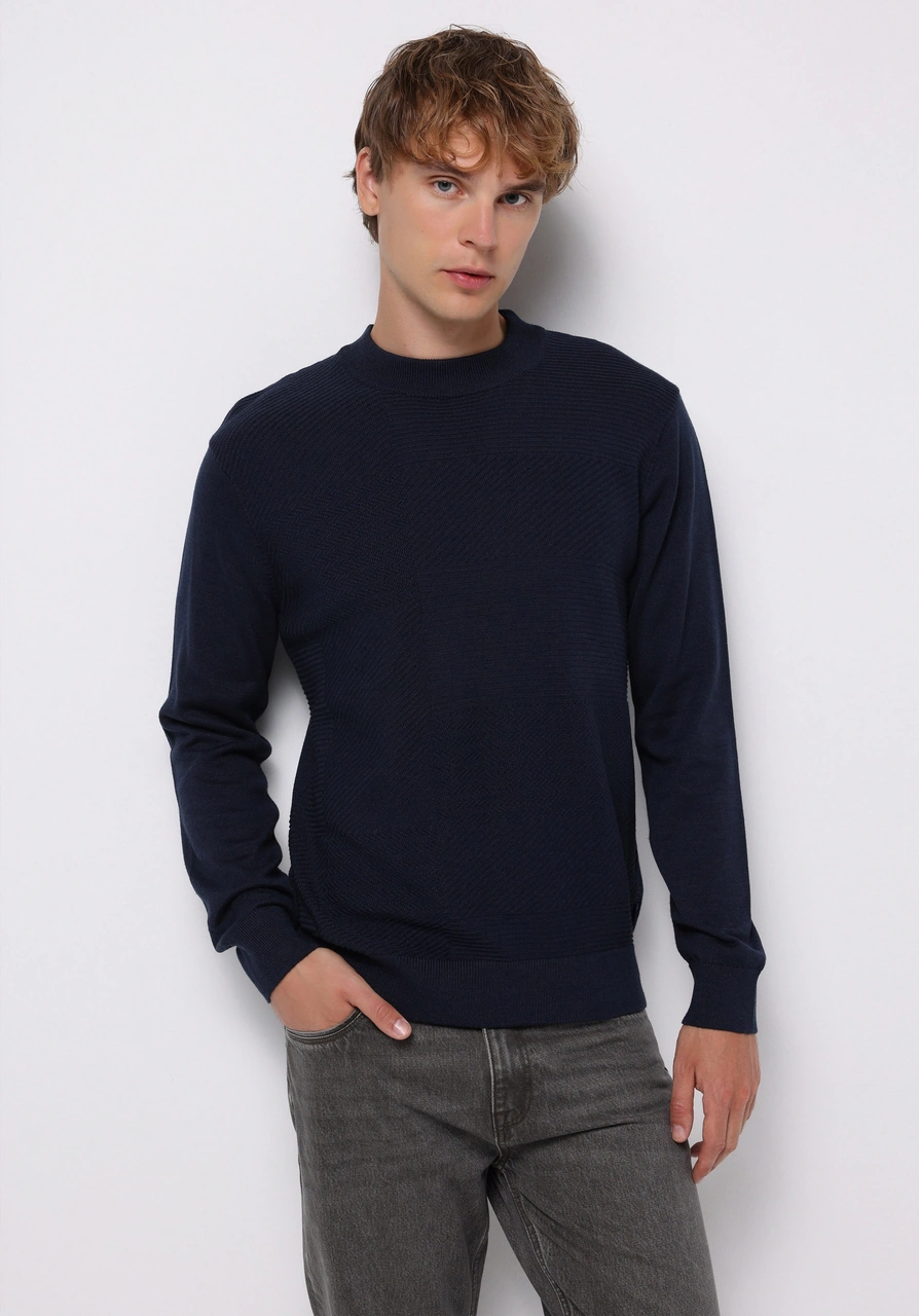 Colin's Colins Regular Fit Yuvarlak Yaka Jakarlı Erkek Lacivert Kazak Cl1076490 Q1.v2 Nav Lacivert
