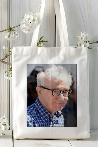 Art Hediye Woody Allen Baskılı Bez Çanta Omuz Çantası Kişiye Özel Desen 2 Çok Renkli