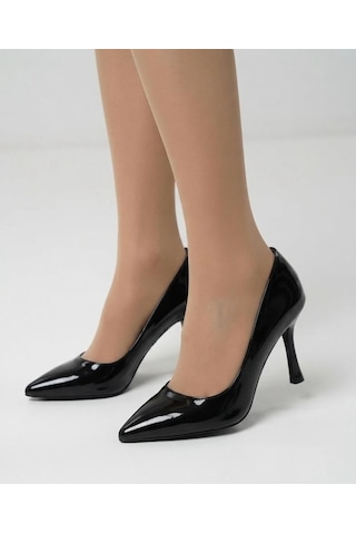 Asmi Shoes Kadın Vita Siyah Rugan Deri İnce Topuklu 9 Cm Stiletto