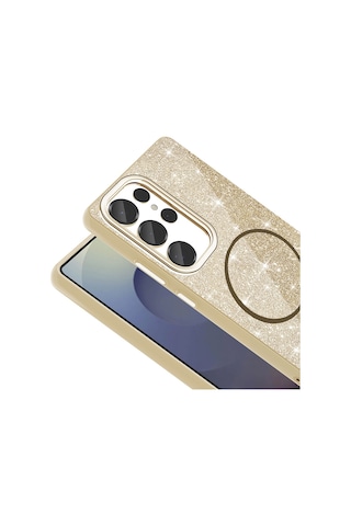Samsung Uyumlu Galaxy S25 Ultra Kılıf Dökülmeyen Simli Silikon Magsafe Kamera Yükseltili Nourthkingdom Pembe