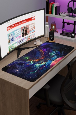 Dijital Evrende Köpek Ve Adam V4 90x40 Xxl Gaming Kauçuk Kaymaz Taban Mouse Pad Fare Altlığı