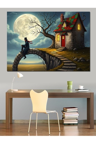 Ay Işığında Masal Evi Dekoratif Kanvas - Mdf Ahşap Tablo