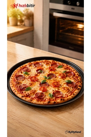 Bymyhand Teflon Kaplama Siyah Yanmaz Yapışmaz Pizza Tepsisi 32 Cm